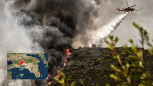 Κοντά στα σπίτια η φωτιά στα Μέγαρα - Μήνυμα 112 σε Κανδήλι για εκκένωση