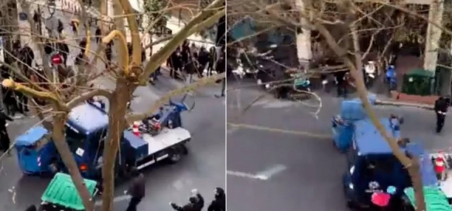 Σοκαριστικό βίντεο: Όχημα της ΕΛ.ΑΣ. κόντεψε να πατήσει διαδηλωτές στην Ακαδημίας!