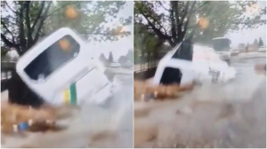 Βόλος: Σοκαριστικό βίντεο - Ο ποταμός Κραυσίδωνας «καταπίνει» λεωφορείο