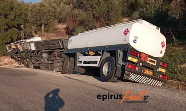 Γερανοφόρο από τα Ιωάννινα για το βυτιοφόρο στην Εθνική