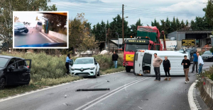 Θεσσαλονίκη: Η στιγμή της καραμπόλας - Βαν πέφτει σε αμάξι που πετάγεται στο παρμπρίζ άλλου οχήματος (βίντεο)